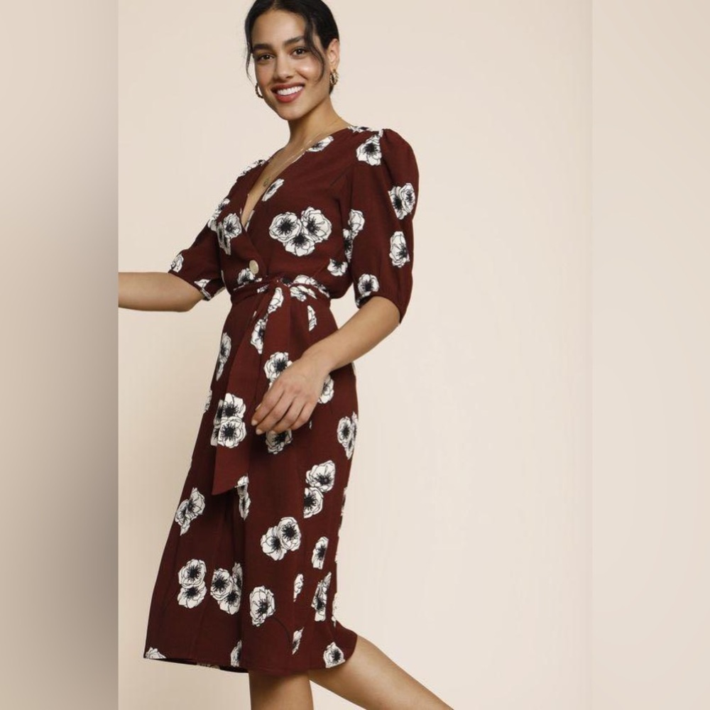 Rouje rosali wrap midi dress in red floral